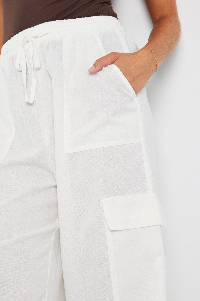 White Relaxed Cargo Pant Elasticated Waist for Ally Fashion