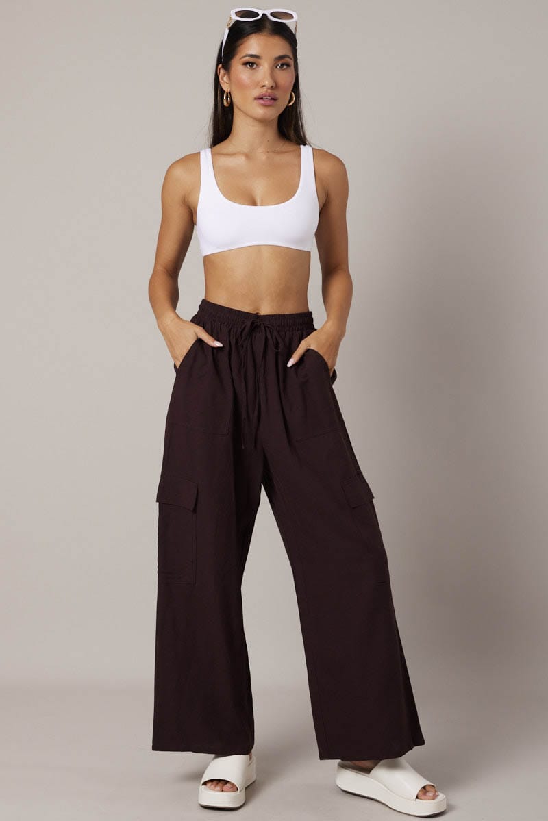 Brown Relaxed Cargo Pant Elasticated Waist for Ally Fashion