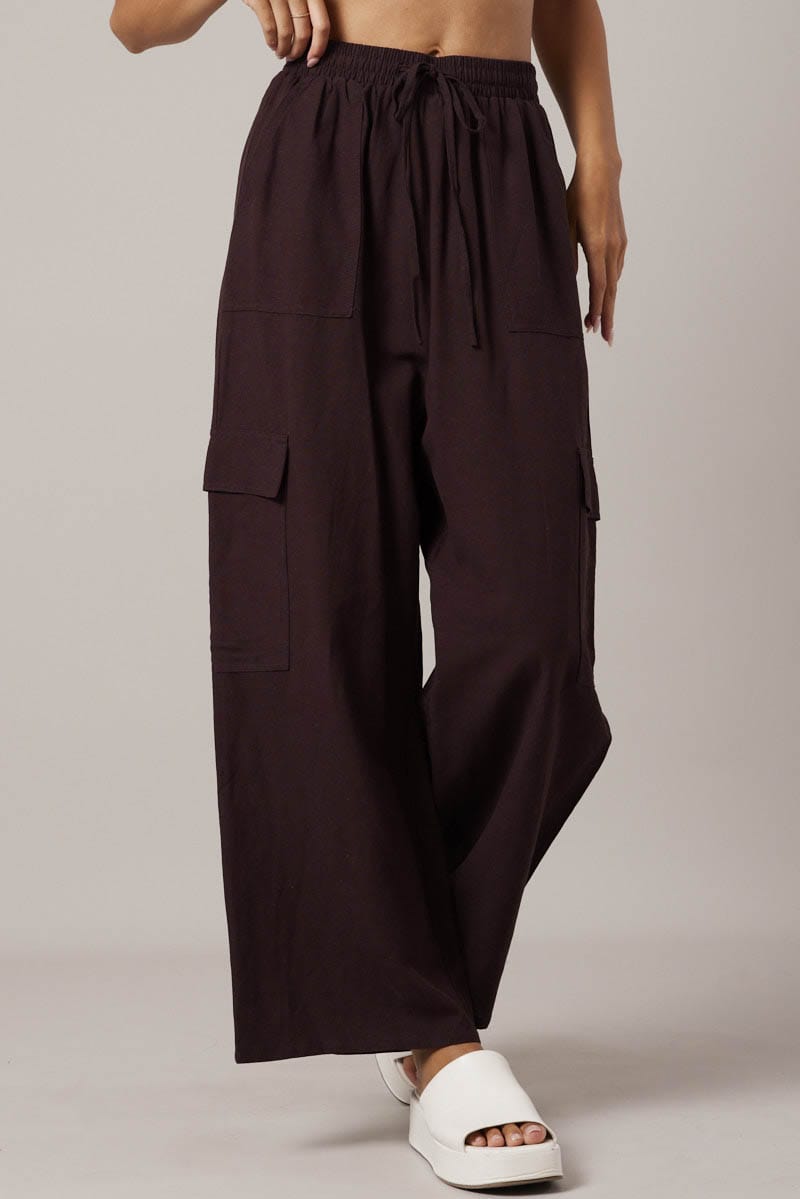 Brown Relaxed Cargo Pant Elasticated Waist for Ally Fashion