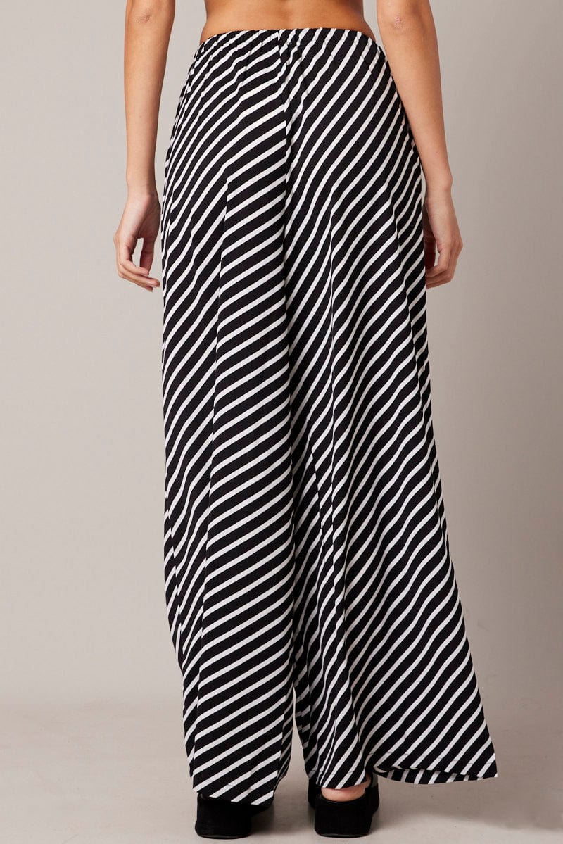 Black Stripe Wide Leg Pants High Rise for Ally Fashion