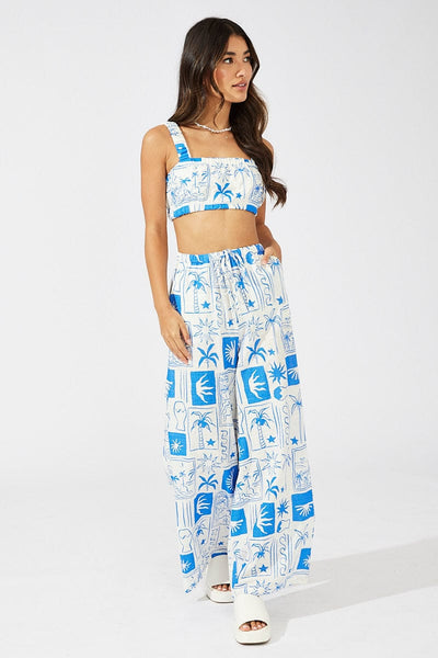 Blue Abstract Wide Leg Pants High Rise Ally Fashion