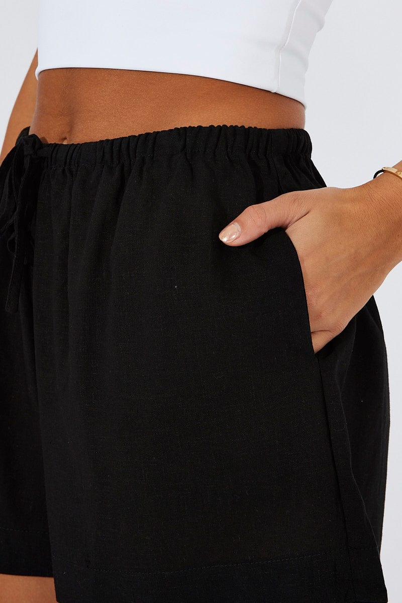 Black Shorts Mid Rise Linen Blend | Ally Fashion