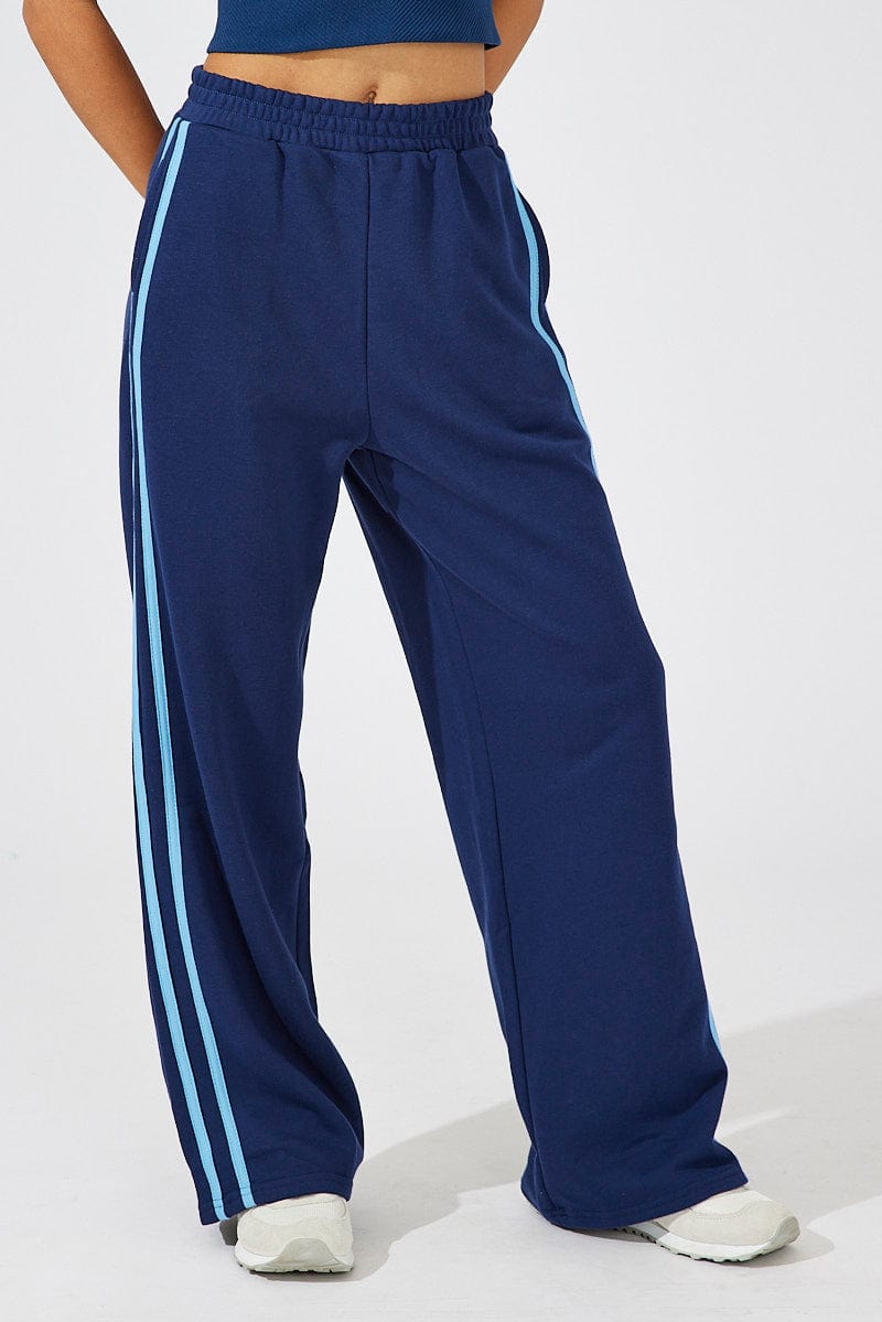 Blue Wide Leg Track Pants | Ally Fashion