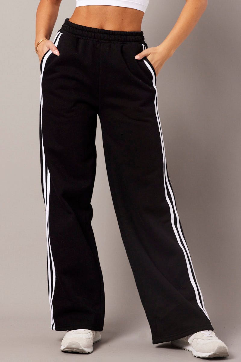 Black Track Pants Wide Leg for Ally Fashion