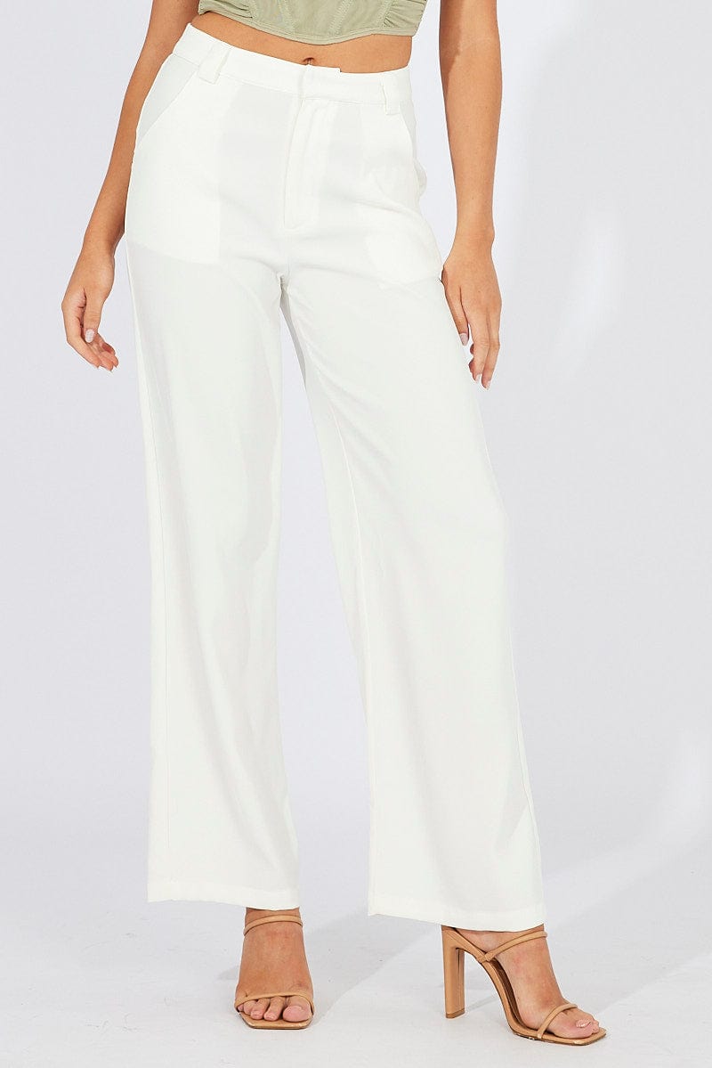 White Wide Leg Pants High Rise for Ally Fashion