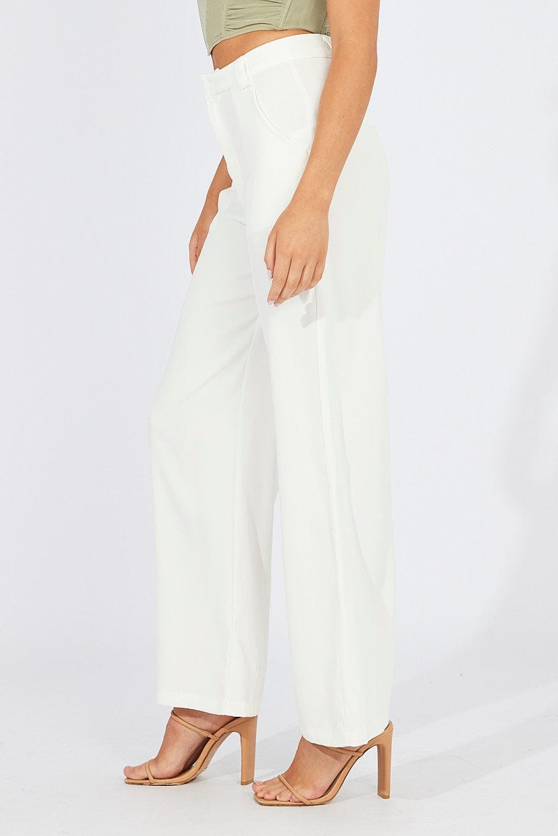 White Wide Leg Pants High Rise for Ally Fashion