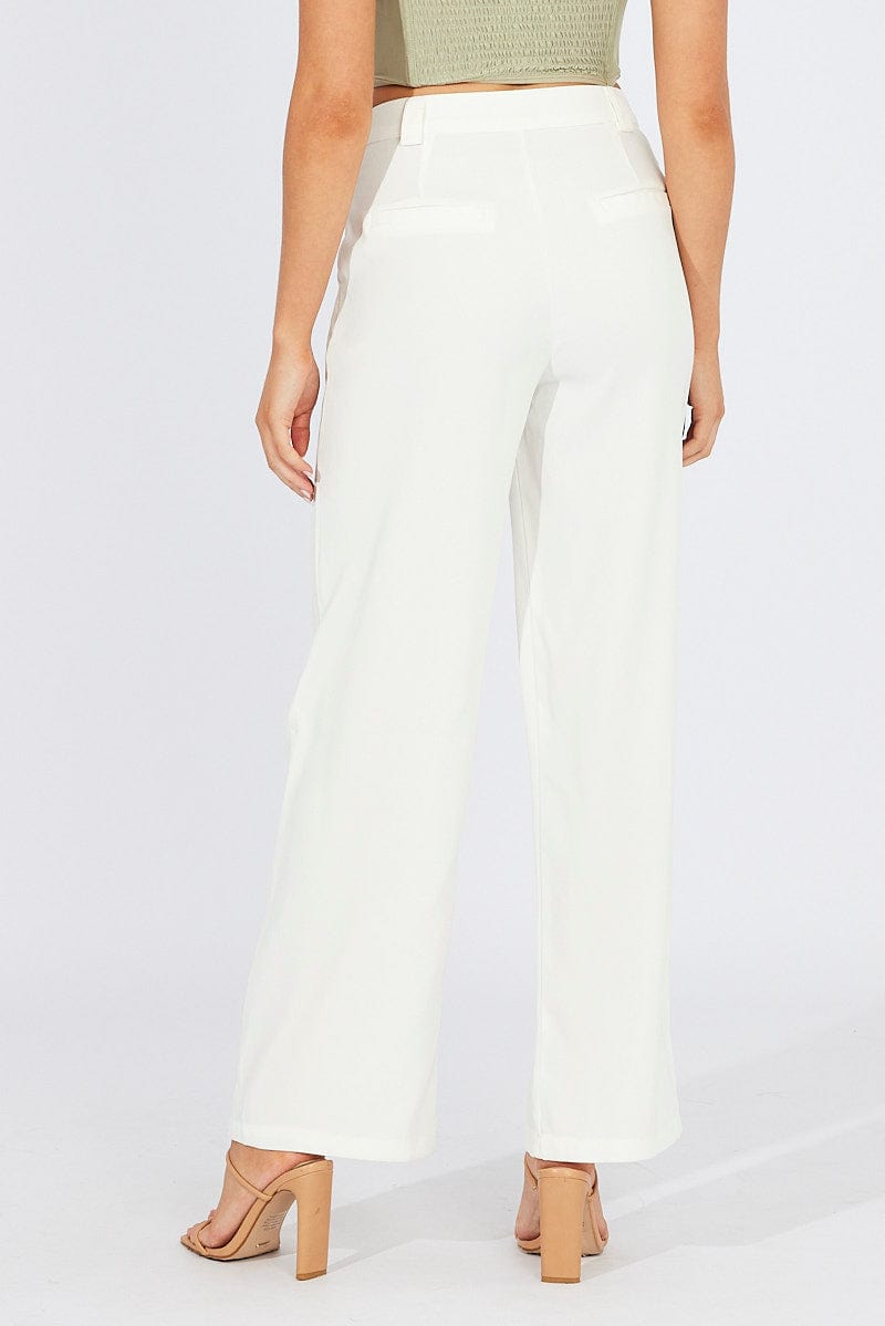 White Wide Leg Pants High Rise for Ally Fashion