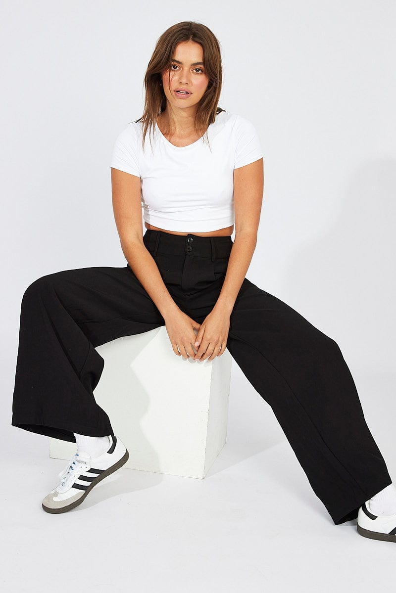 Black Wide Leg Pants High Rise for Ally Fashion