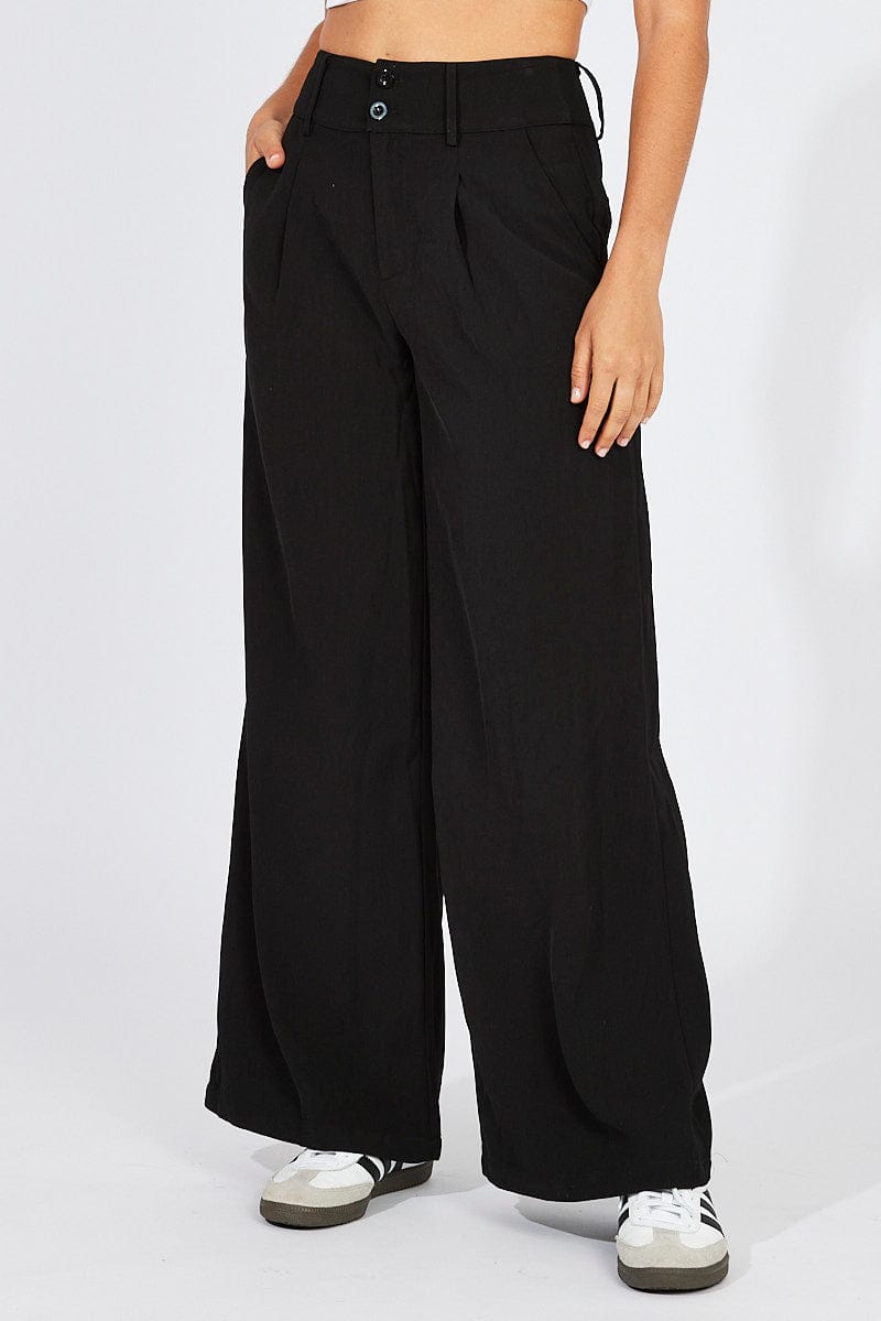 Black Wide Leg Pants High Rise for Ally Fashion