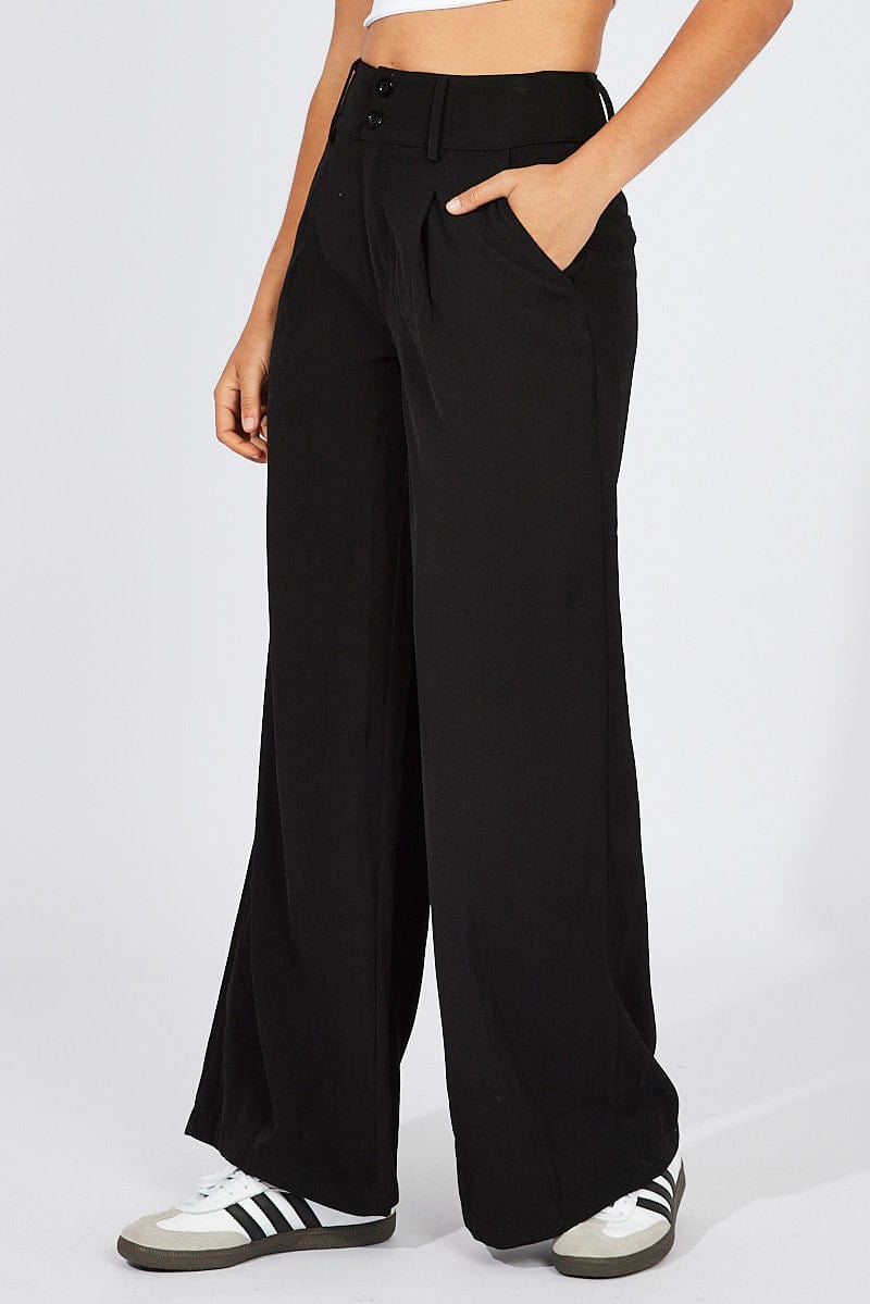 Black Wide Leg Pants High Rise for Ally Fashion