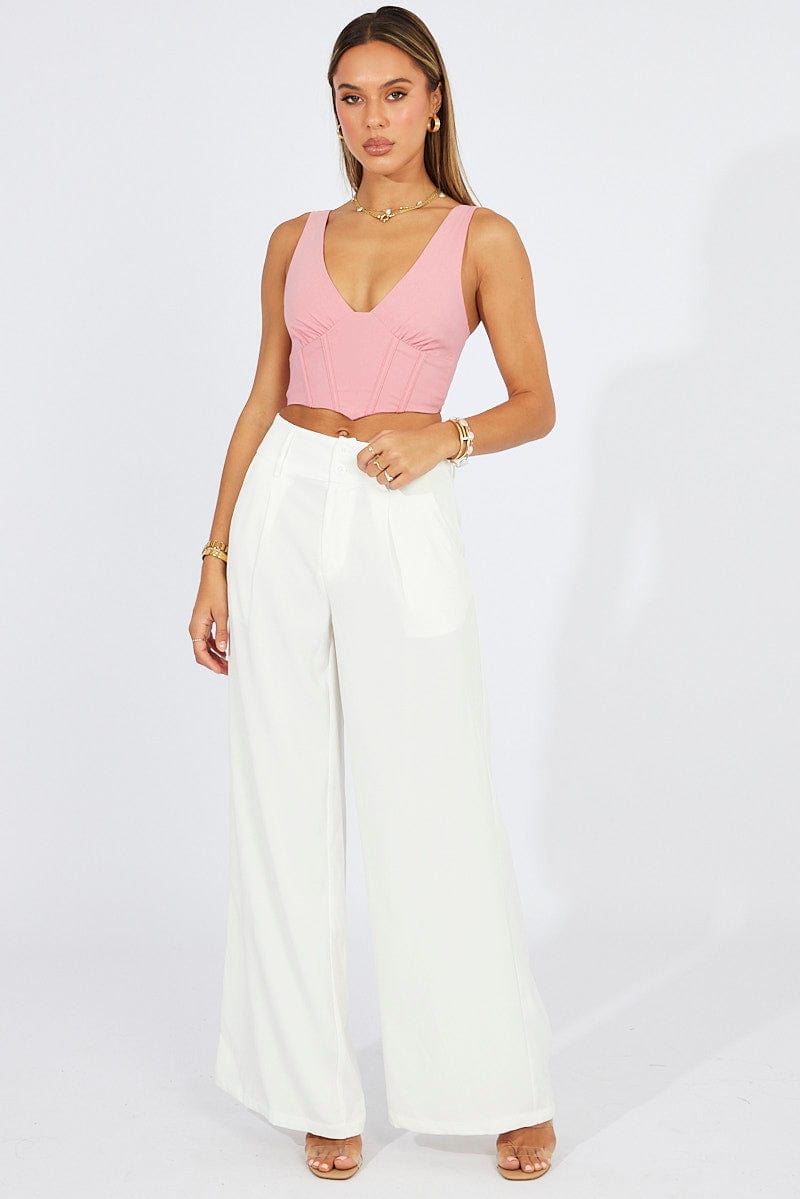 White Wide Leg Pants High Rise for Ally Fashion