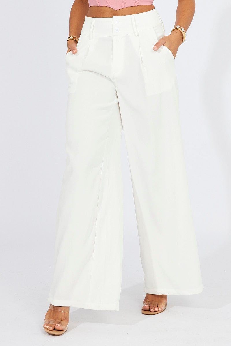 White Wide Leg Pants High Rise | Ally Fashion