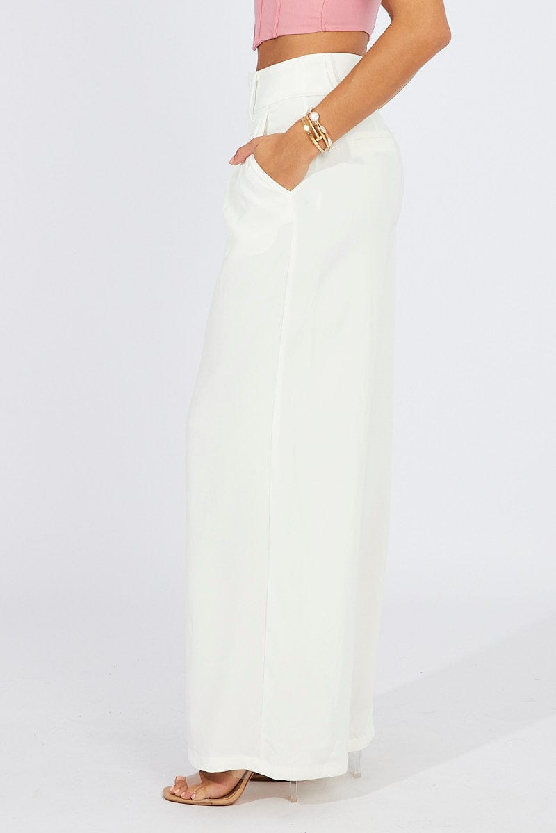 White Wide Leg Pants High Rise for Ally Fashion