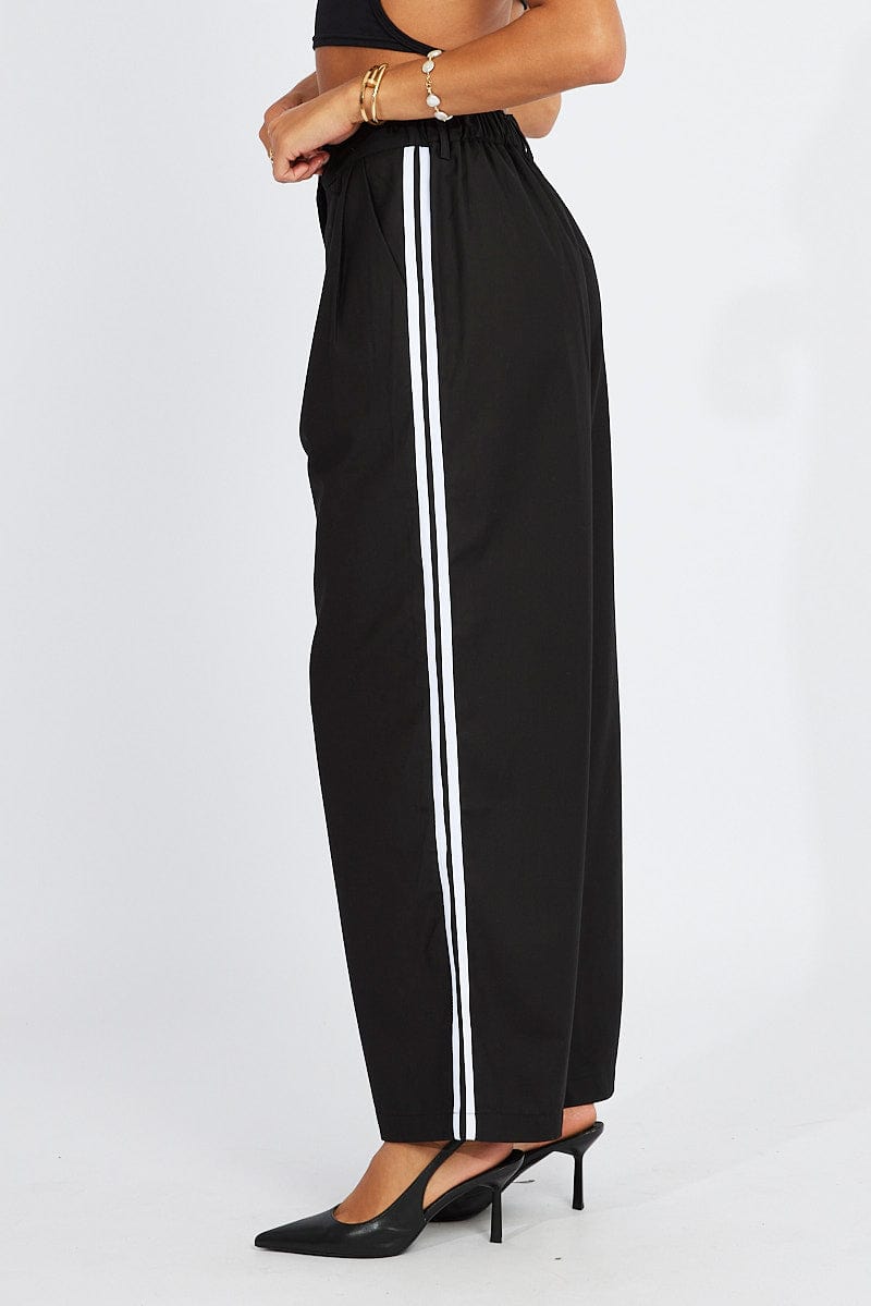 Black Wide Leg Pants Side Stripe for Ally Fashion