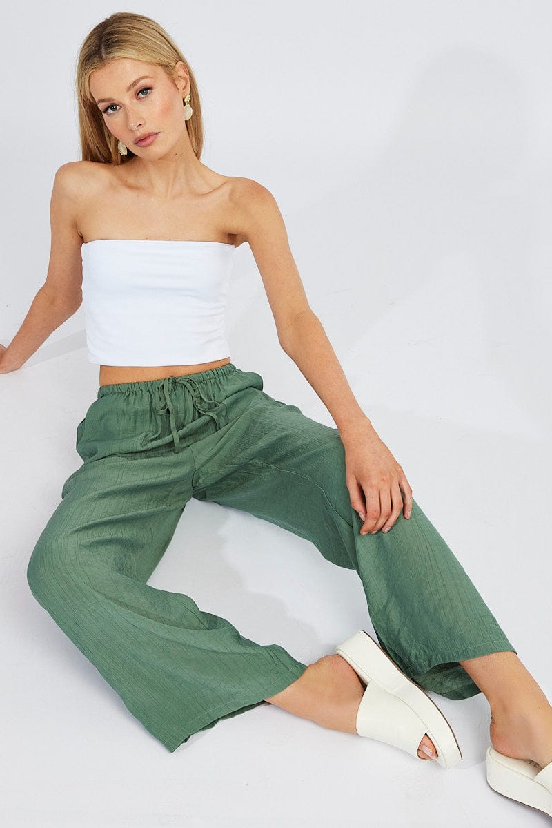 Green Wide Leg Pants Textured Fabric for Ally Fashion