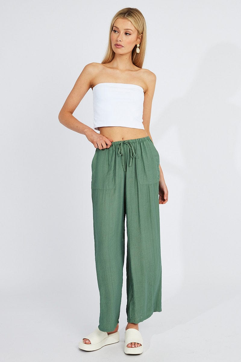 Green Wide Leg Pants Textured Fabric for Ally Fashion