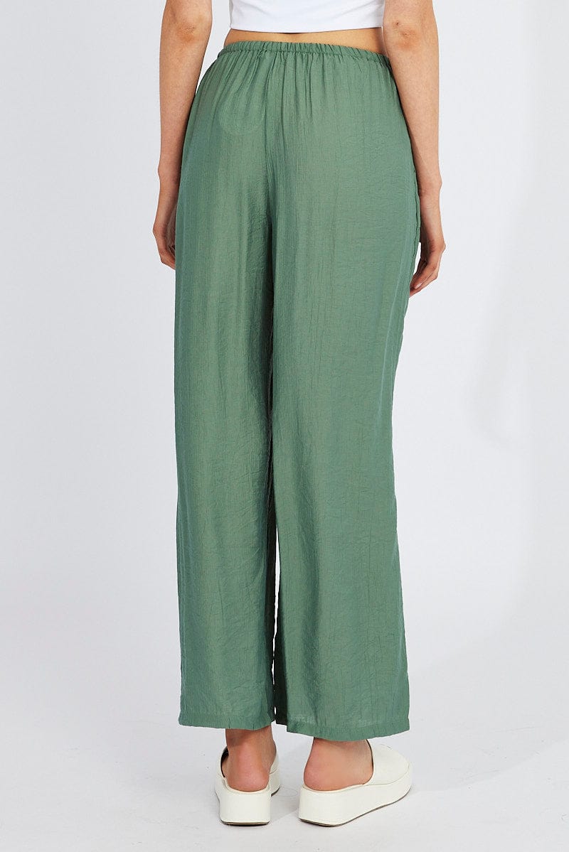 Green Wide Leg Pants Textured Fabric for Ally Fashion