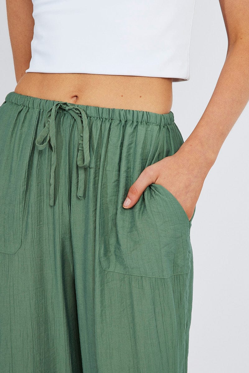 Green Wide Leg Pants Textured Fabric for Ally Fashion