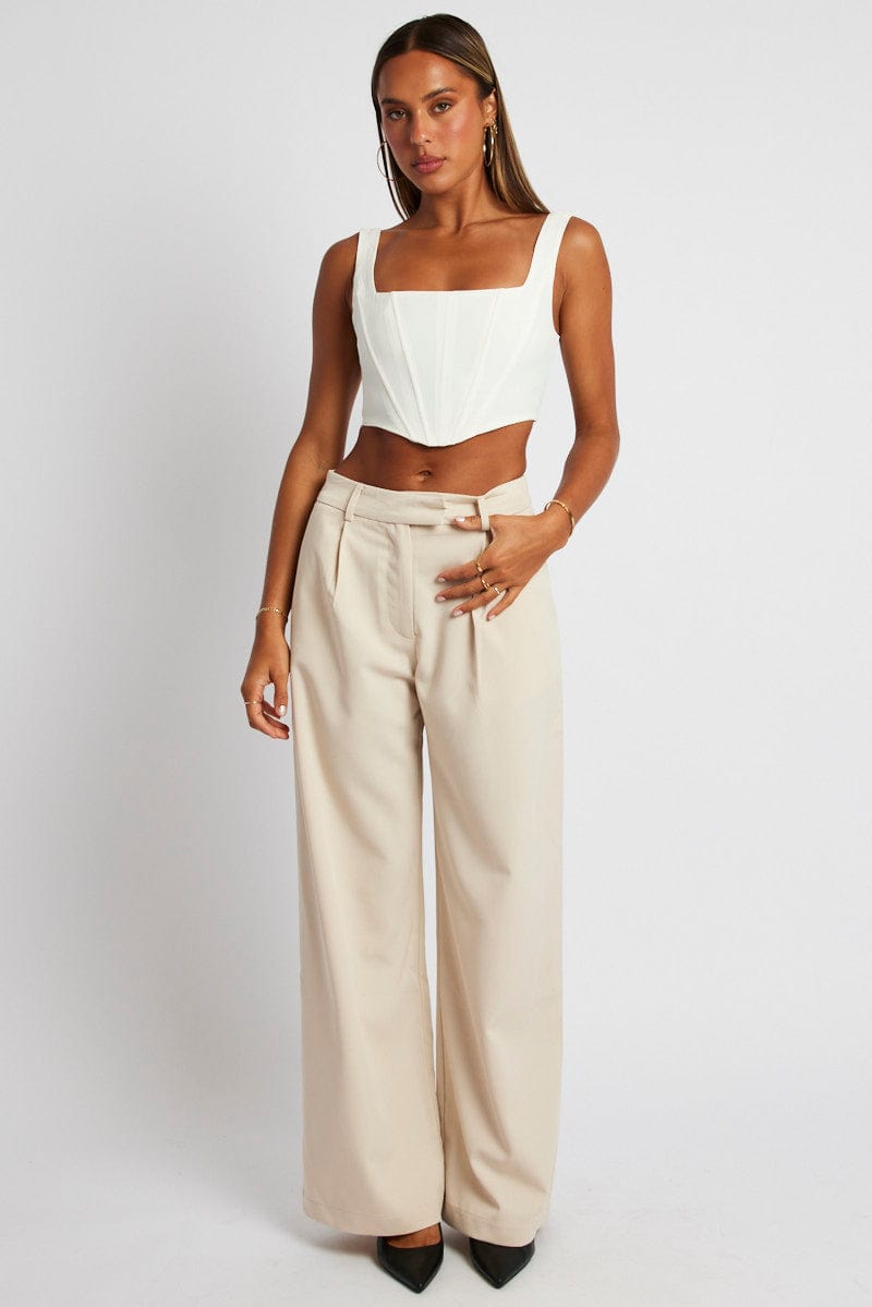 Beige Wide Leg Pants Mid Rise for Ally Fashion