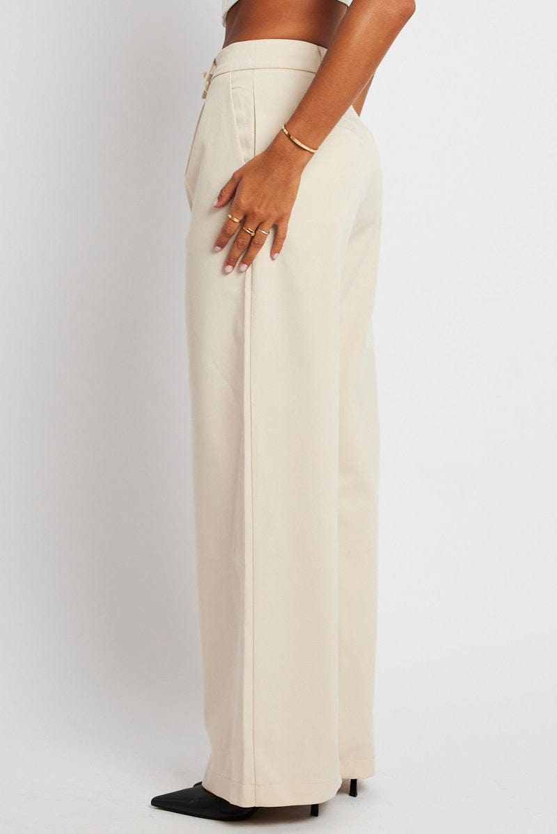 Beige Wide Leg Pants Mid Rise for Ally Fashion