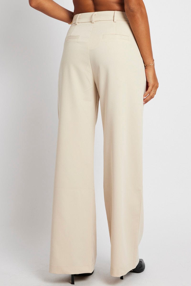 Beige Wide Leg Pants Mid Rise for Ally Fashion