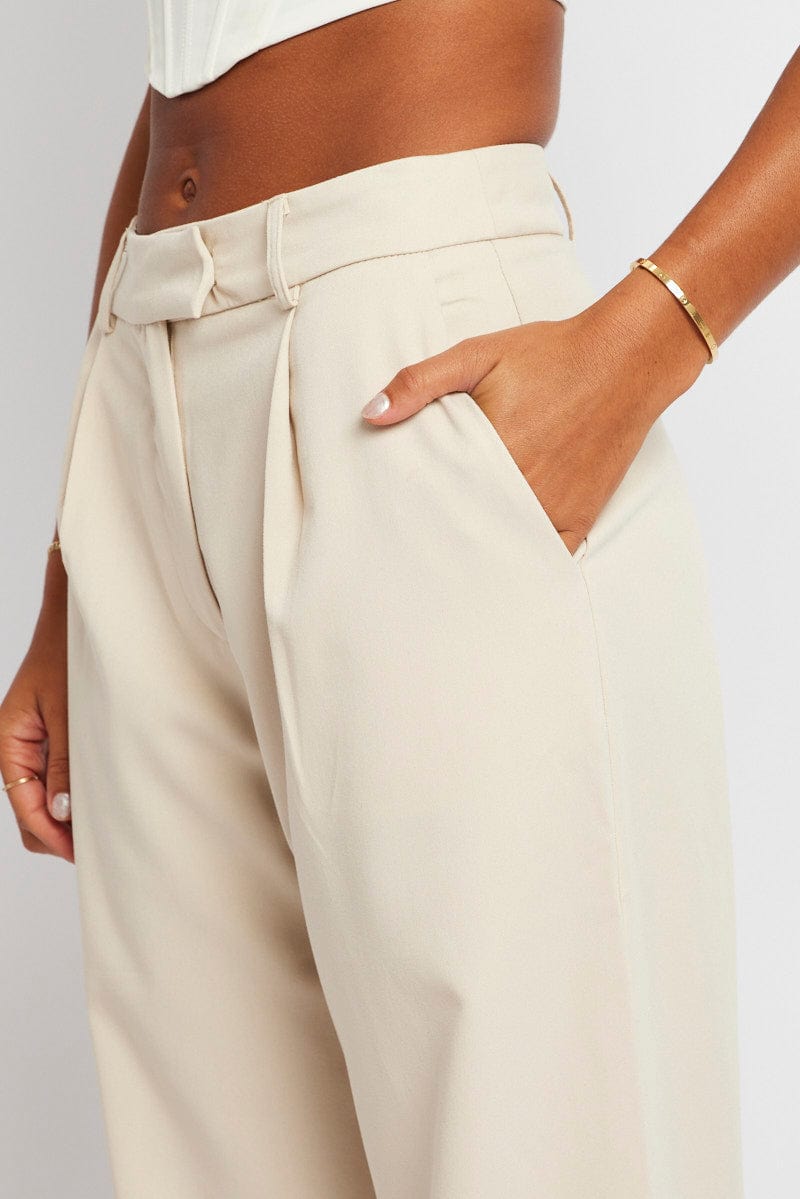 Beige Wide Leg Pants Mid Rise for Ally Fashion