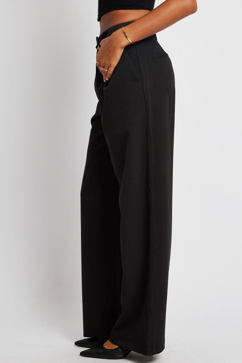 Black Wide Leg Pants Mid Rise | Ally Fashion