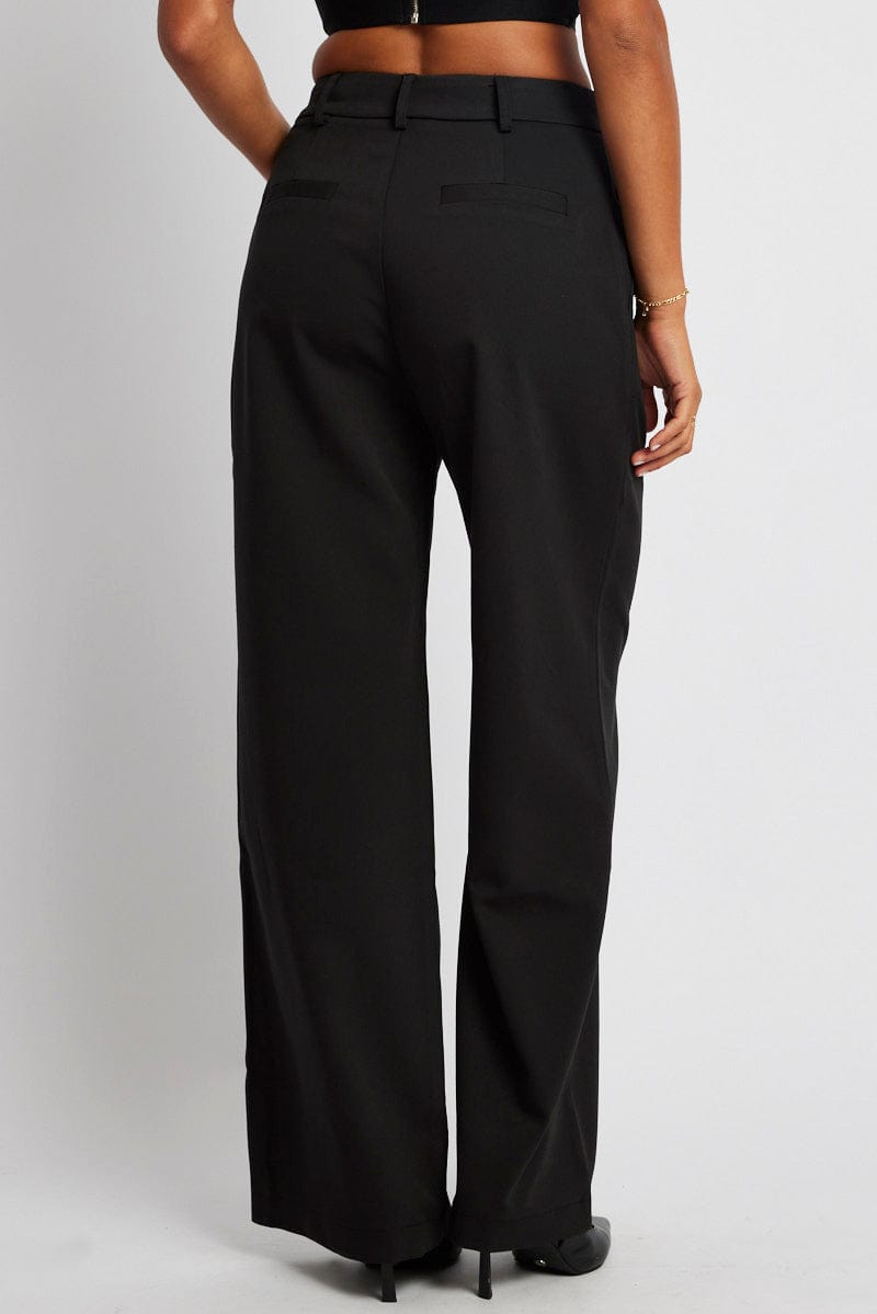 Black Wide Leg Pants Mid Rise | Ally Fashion