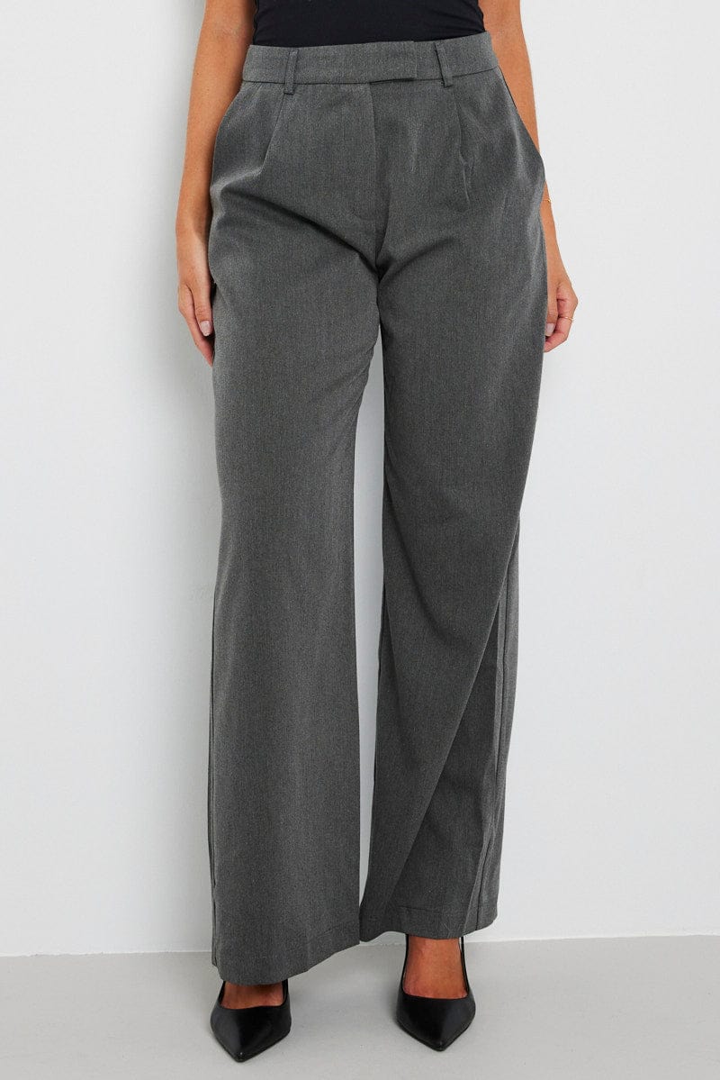 Grey Wide Leg Pants Mid Rise for Ally Fashion