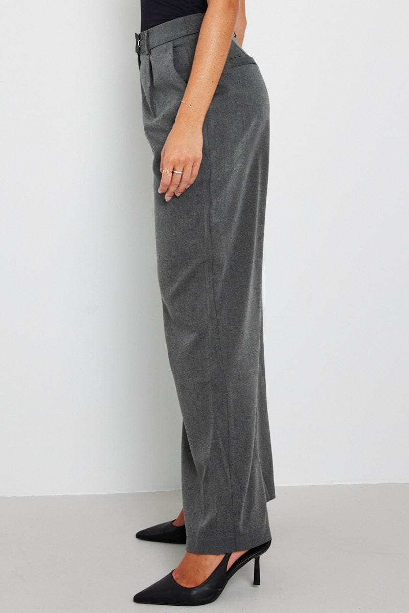 Grey Wide Leg Pants Mid Rise for Ally Fashion