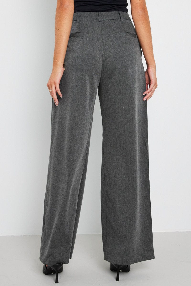 Grey Wide Leg Pants Mid Rise for Ally Fashion