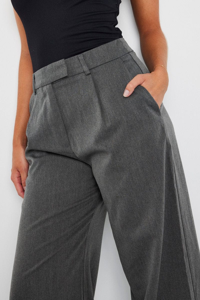 Grey Wide Leg Pants Mid Rise for Ally Fashion