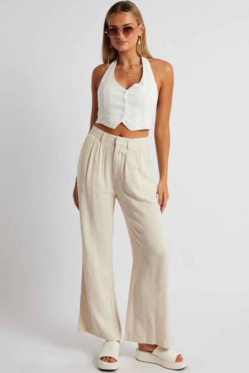 Beige Wide Leg Pant High Rise | Ally Fashion