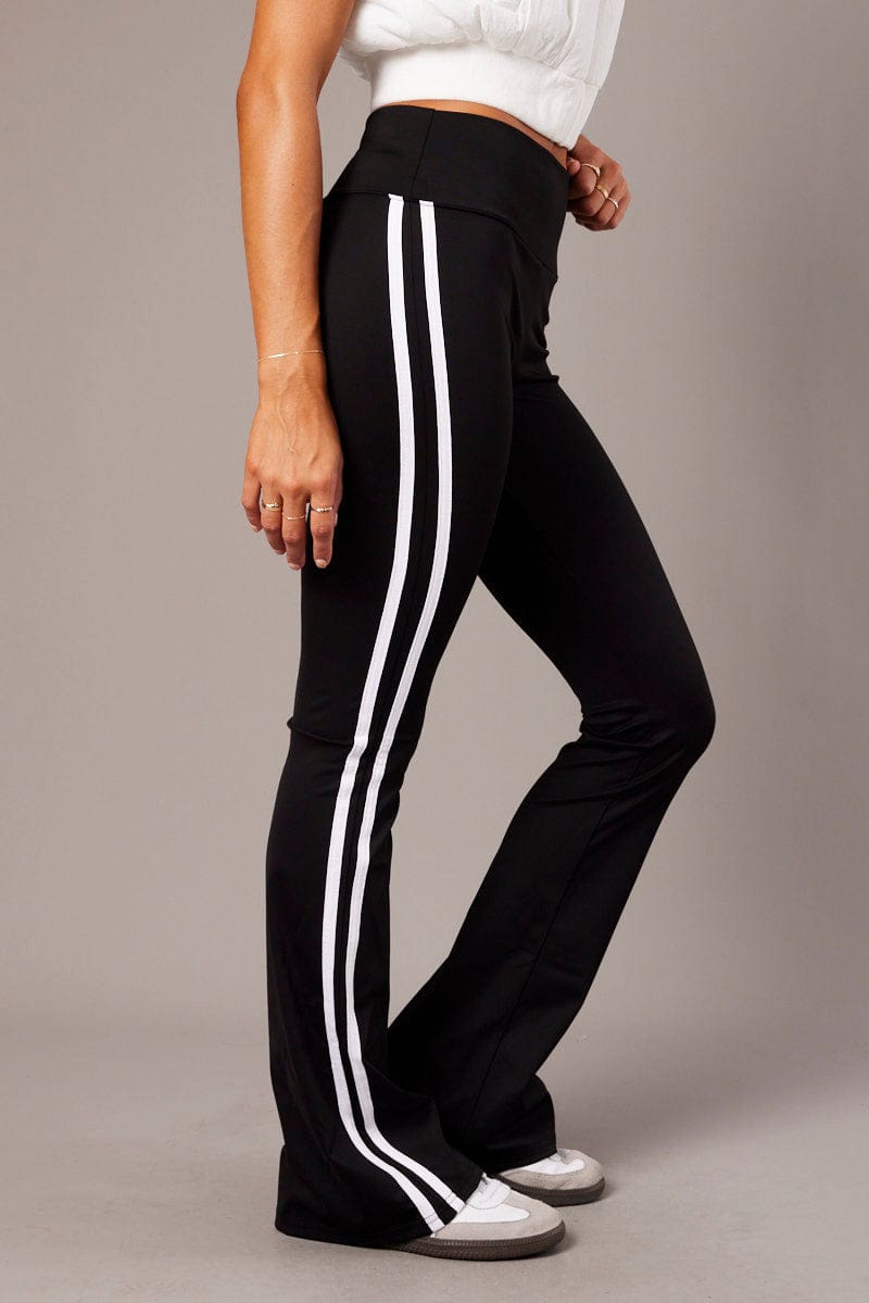 Black Flare Yoga Pants Side Stripe for Ally Fashion