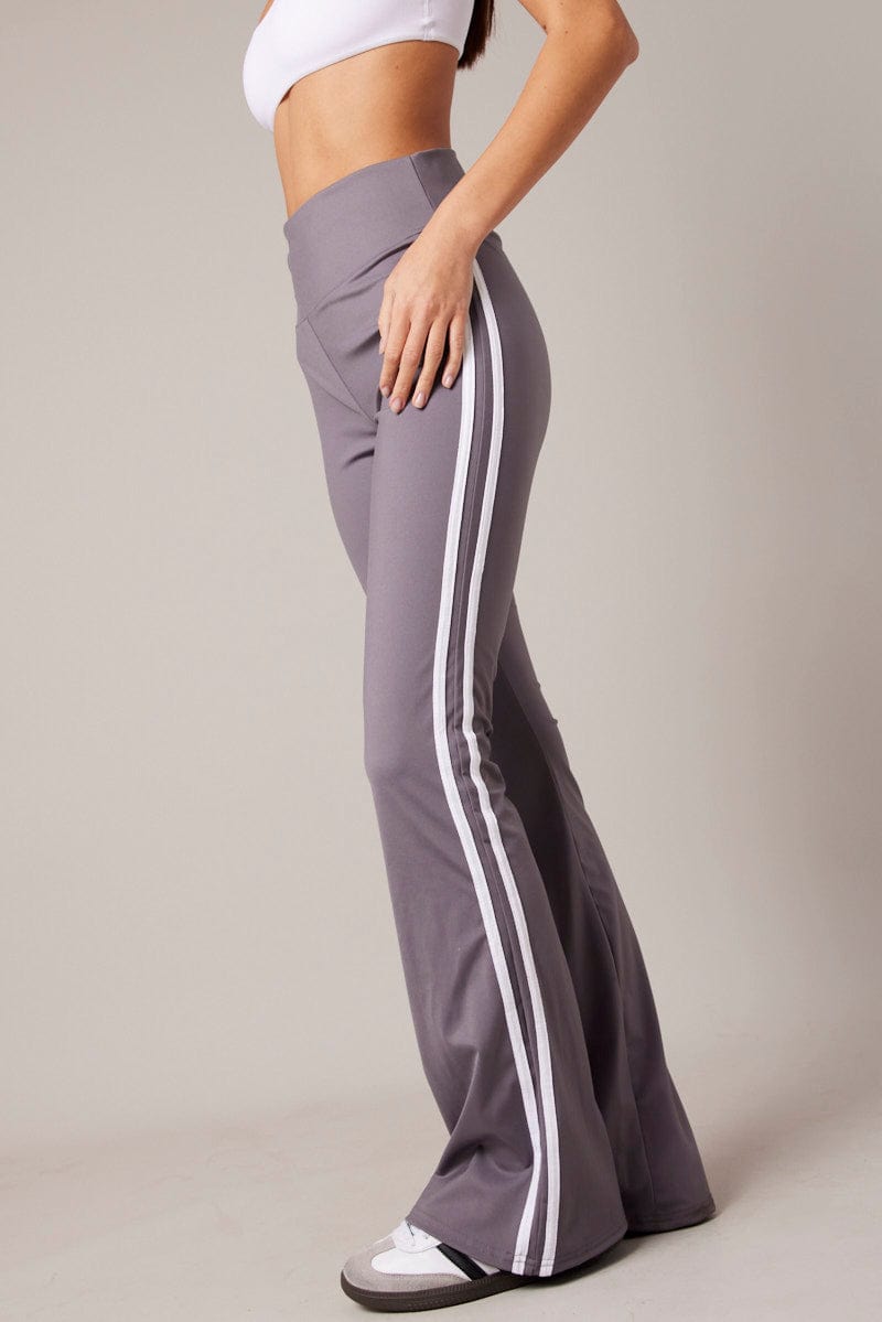 Grey Flare Yoga Pants Side Stripe for Ally Fashion