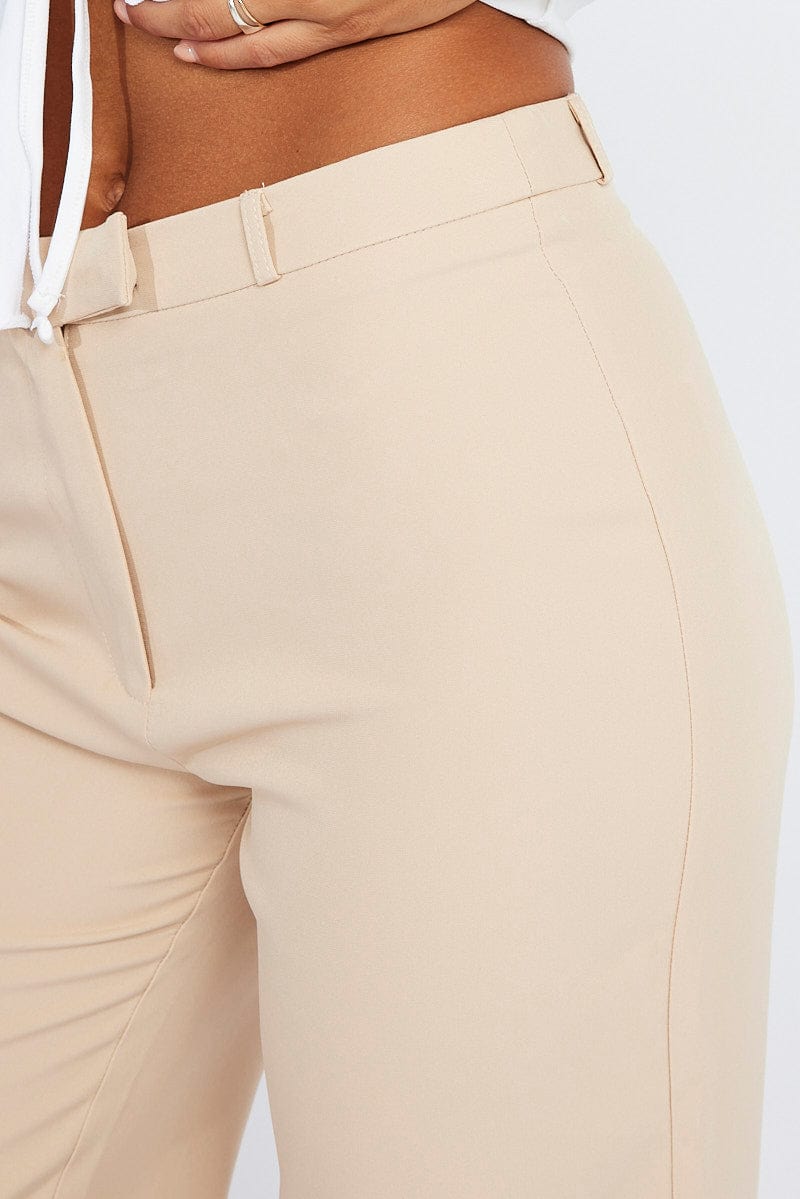 Beige Straight Fit Pants Mid Rise for Ally Fashion