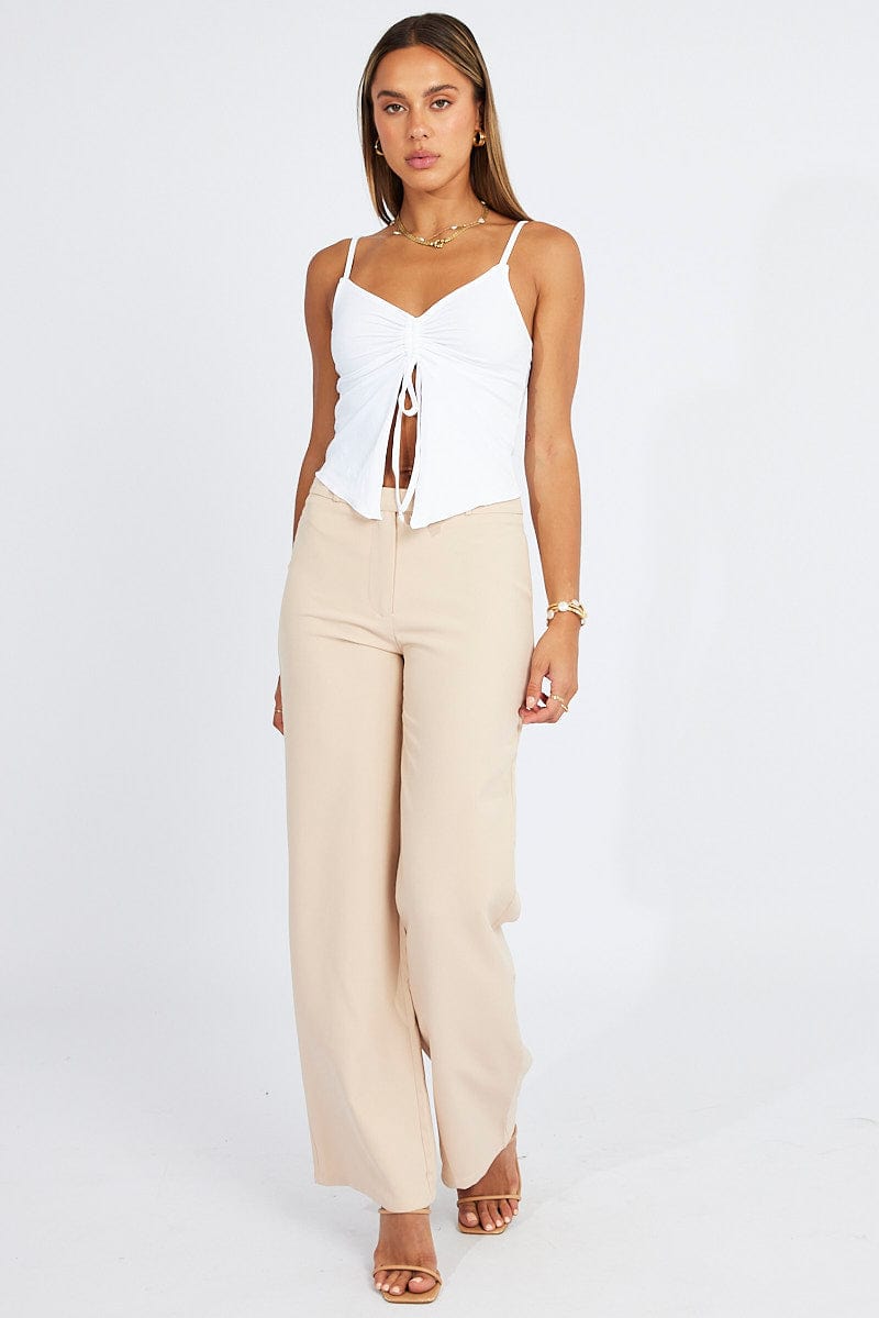 Beige Straight Fit Pants Mid Rise for Ally Fashion