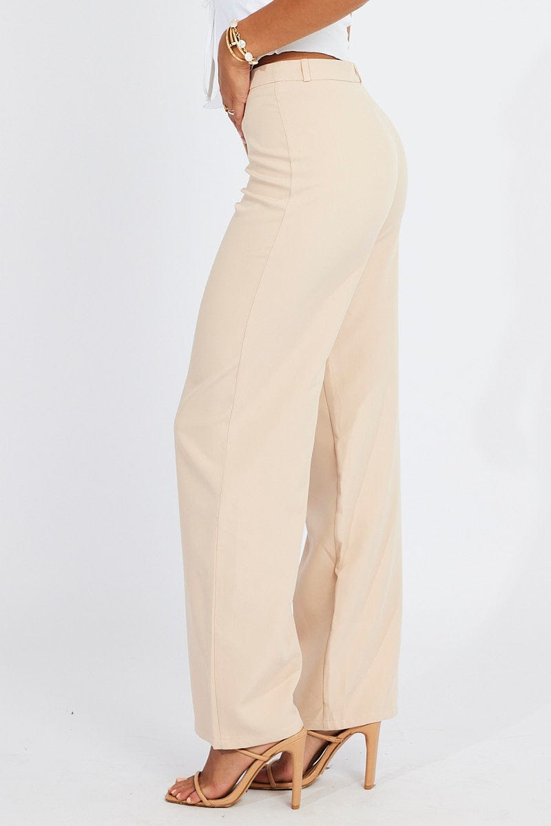 Beige Straight Fit Pants Mid Rise for Ally Fashion