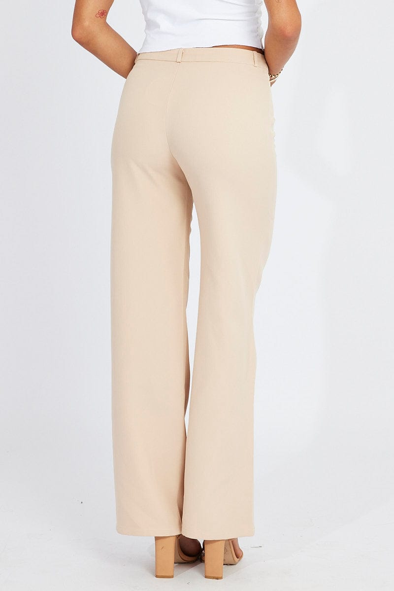 Beige Straight Fit Pants Mid Rise for Ally Fashion