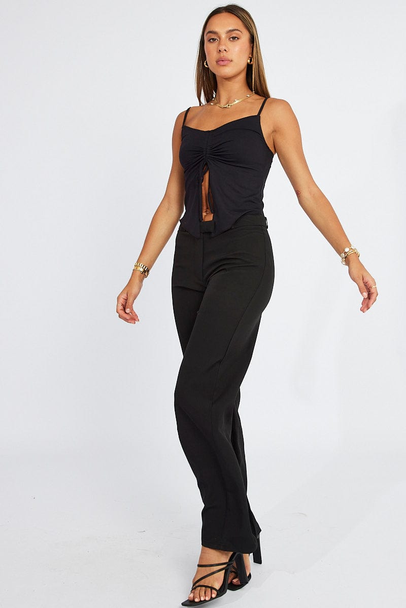 Black Straight Fit Pants Mid Rise for Ally Fashion