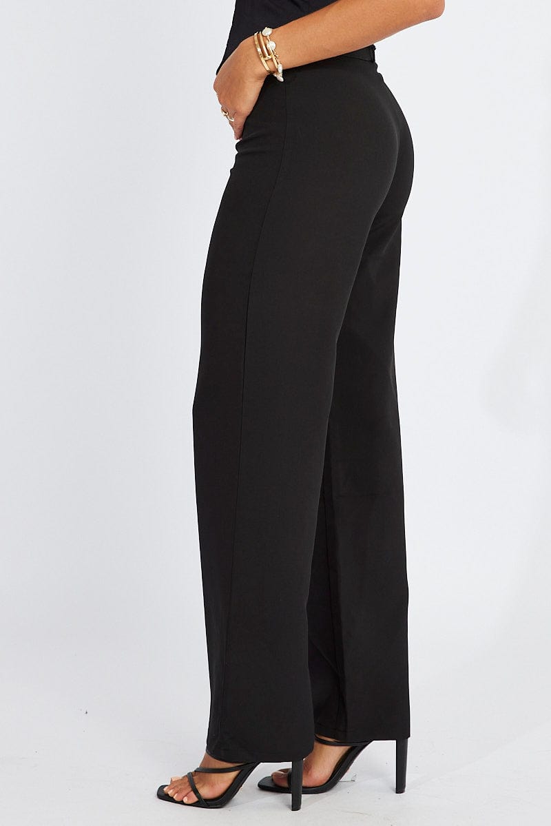 Black Straight Fit Pants Mid Rise | Ally Fashion