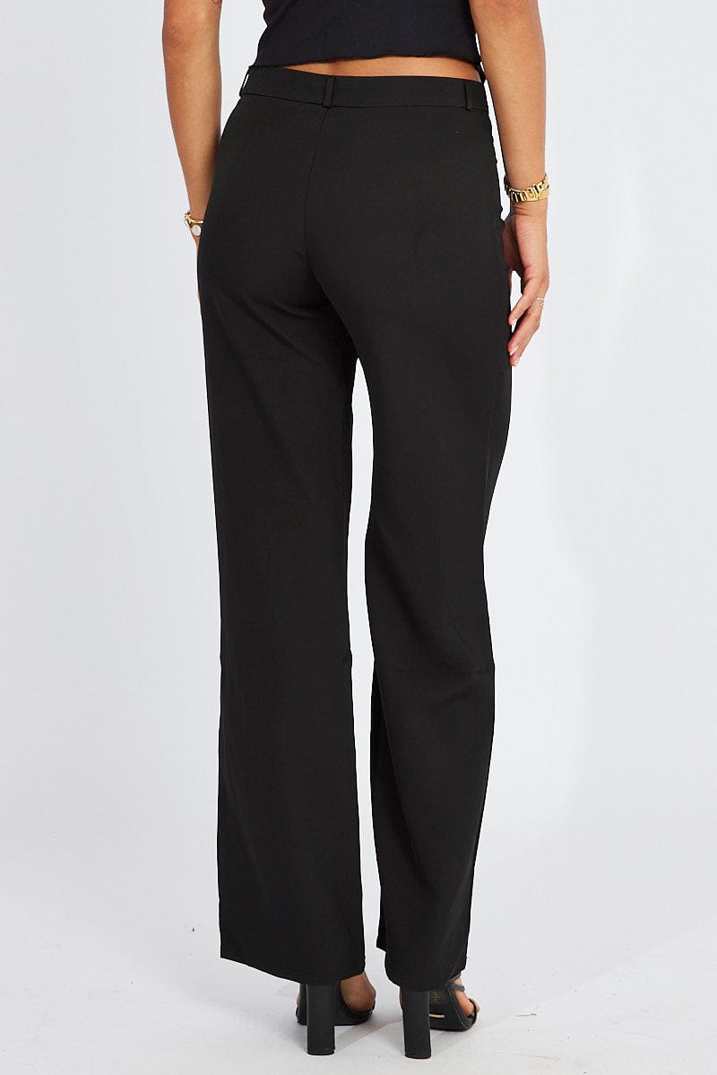 Black Straight Fit Pants Mid Rise for Ally Fashion