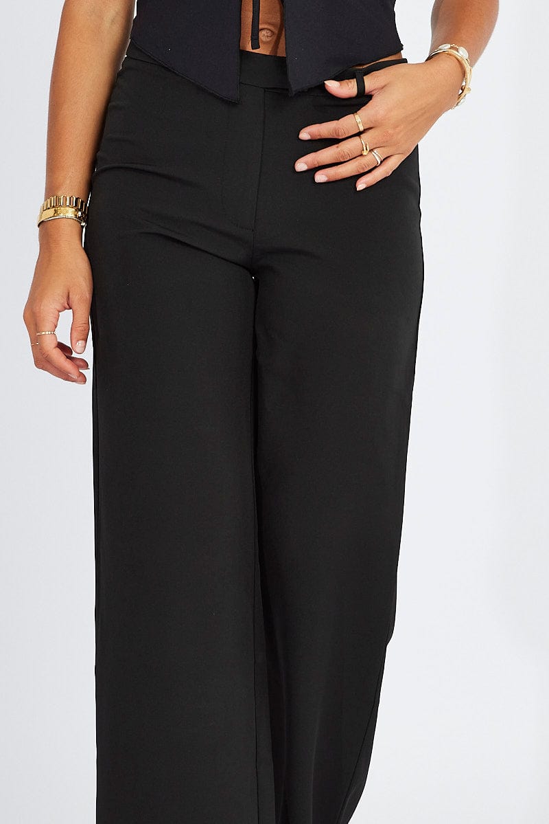 Black Straight Fit Pants Mid Rise for Ally Fashion