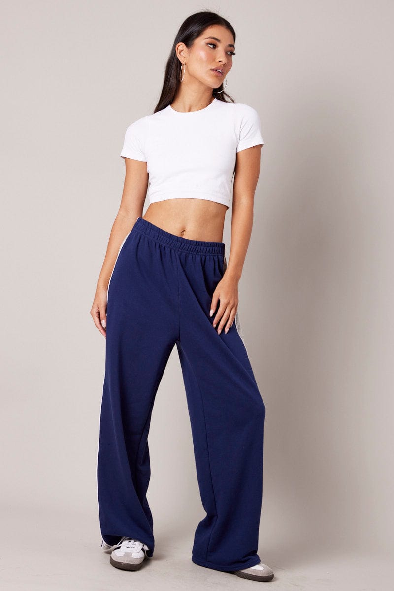 Blue Track Pants Wide Leg Pants for Ally Fashion