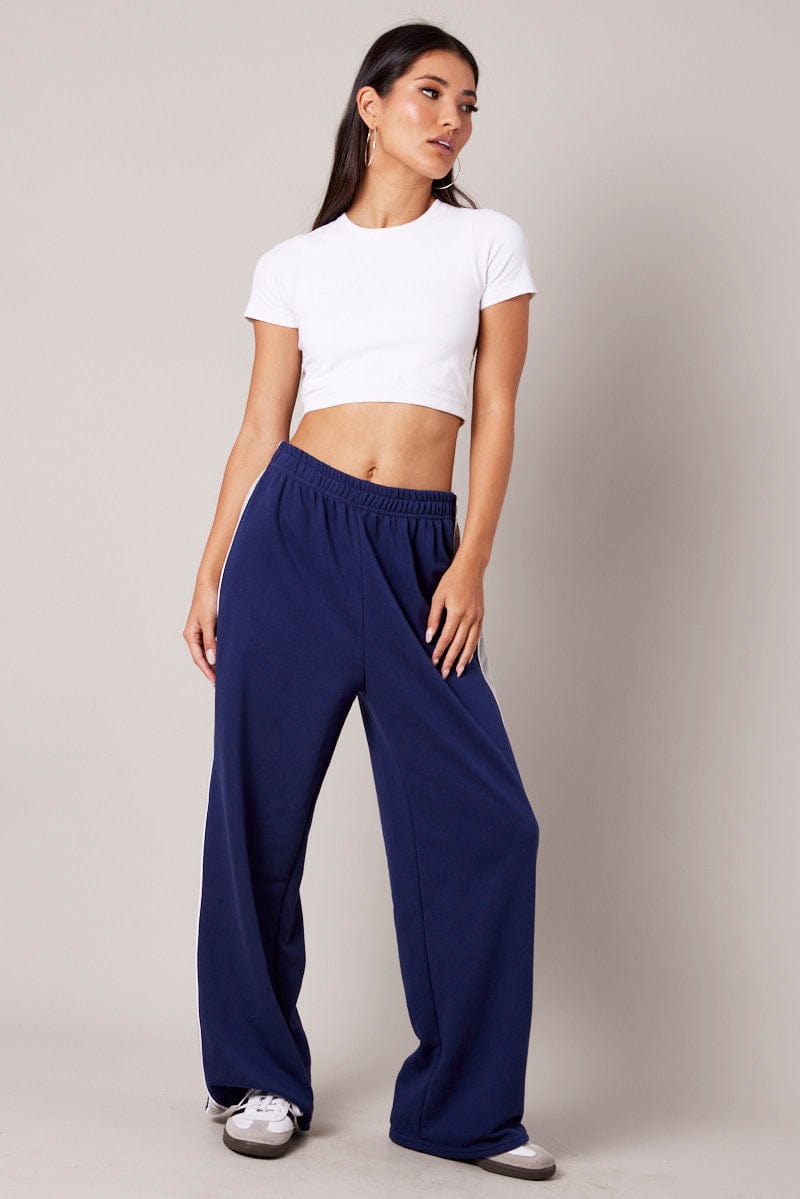 Blue Track Pants Wide Leg Pants | Ally Fashion