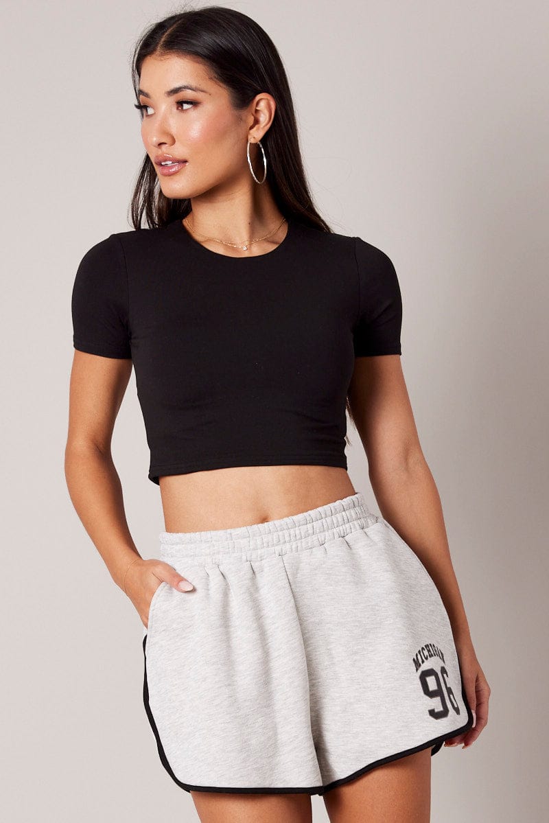 Grey Track Shorts High Rise for Ally Fashion