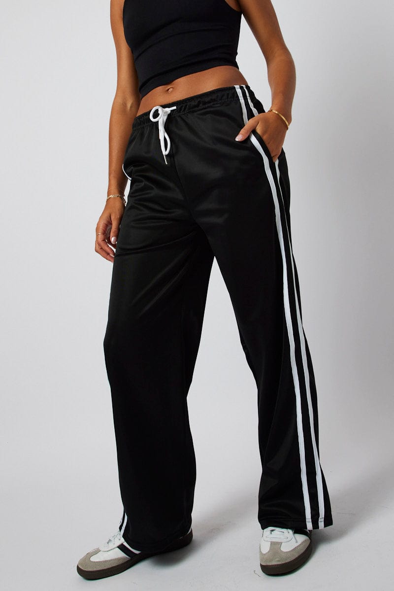 Black Track Pants Mid Rise for Ally Fashion