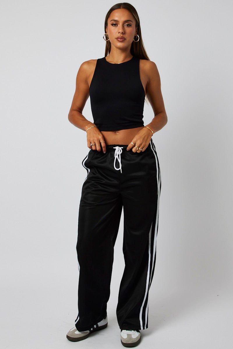 Black Track Pants Mid Rise for Ally Fashion