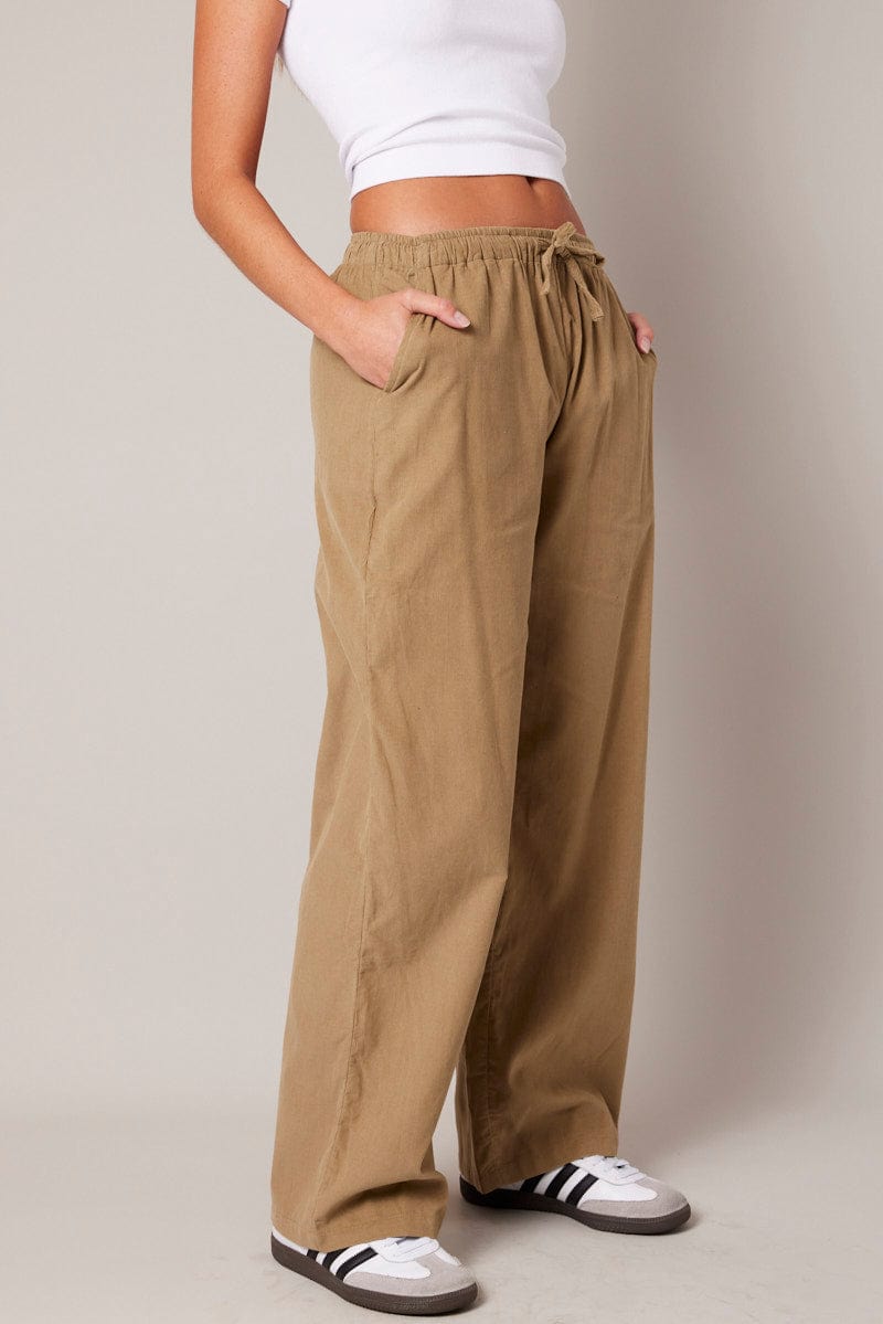 Brown Wide Leg Pants Micro Corduroy for Ally Fashion