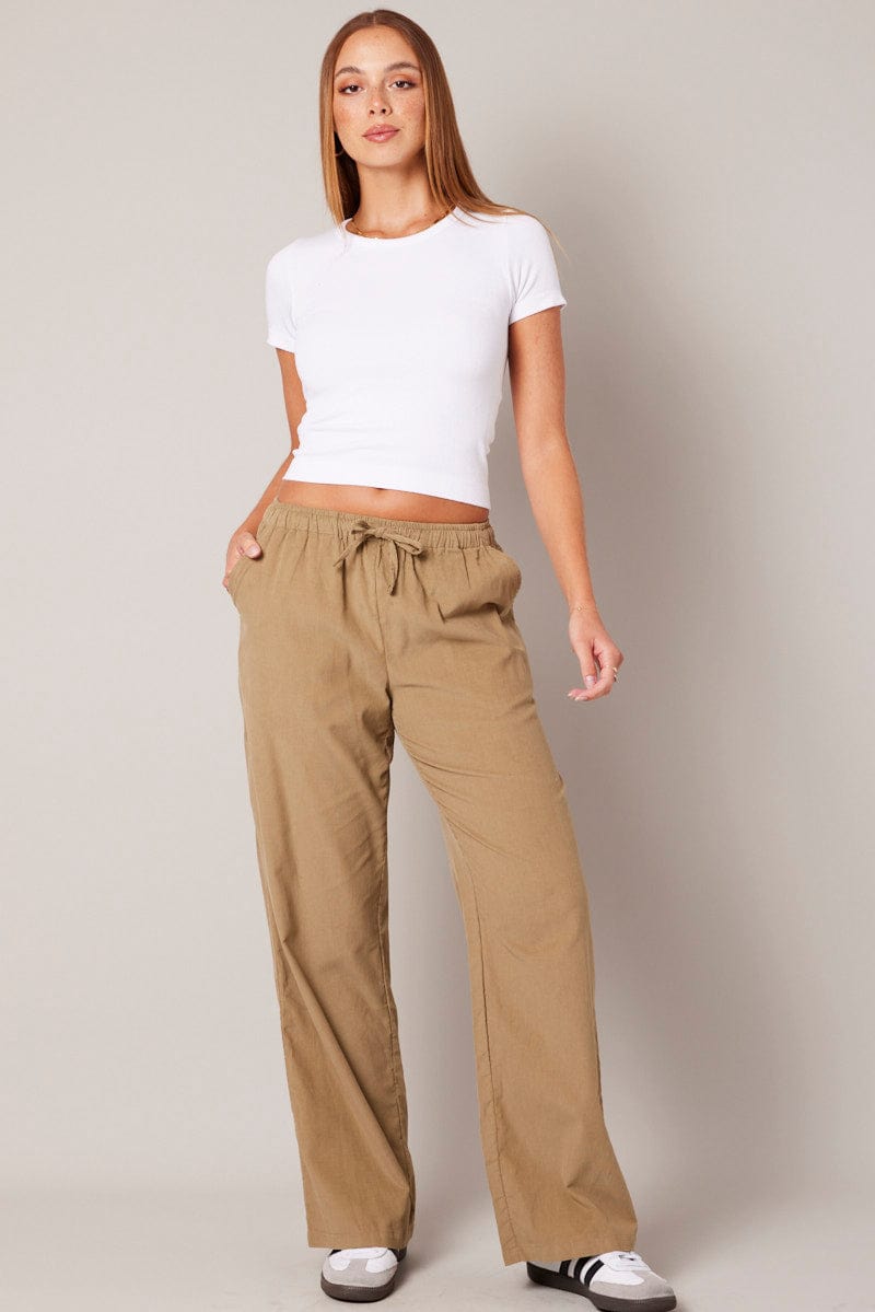 Brown Wide Leg Pants Micro Corduroy for Ally Fashion